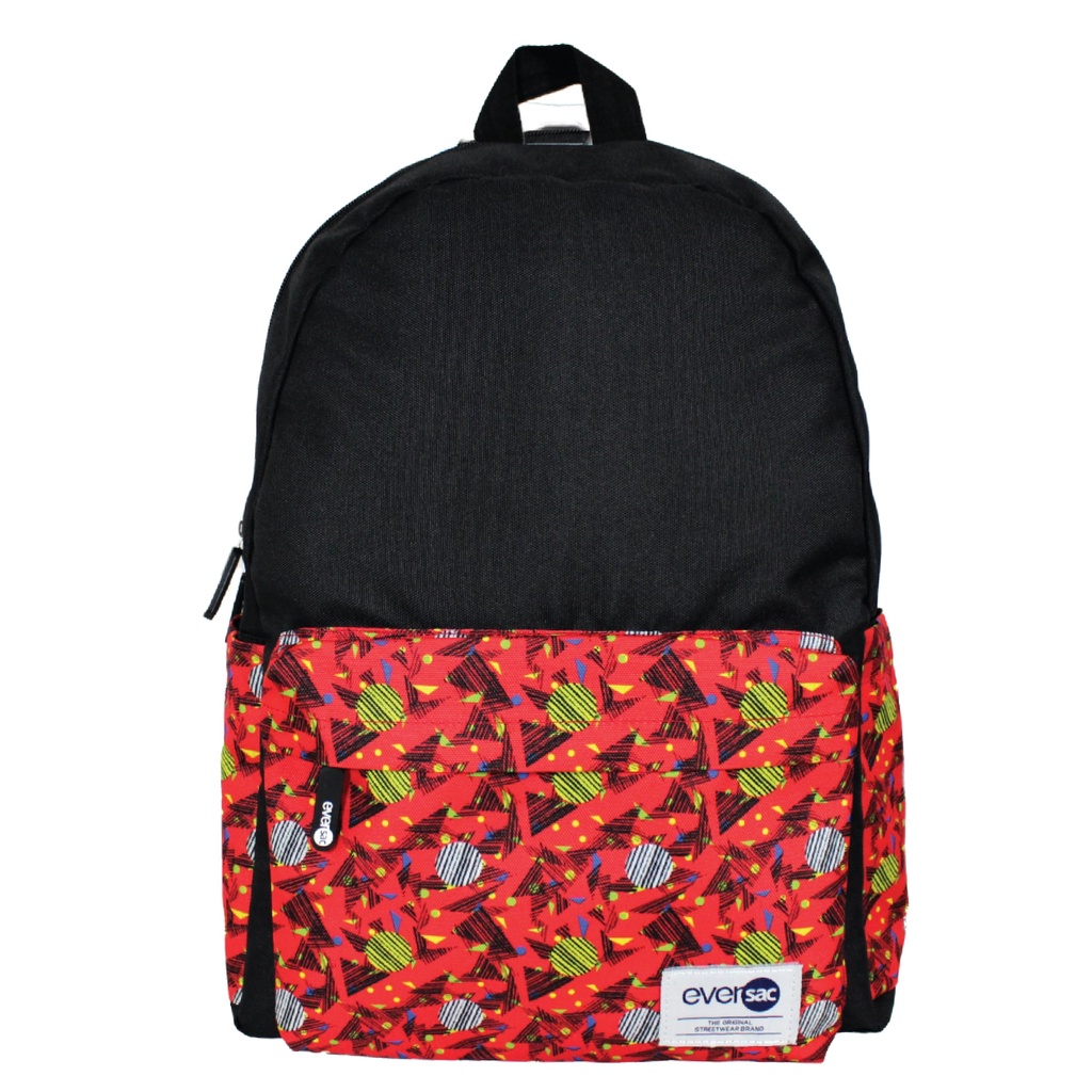 Tas Ransel / Tas Sekolah / Backpack Eversac Black,  Red Geomatric