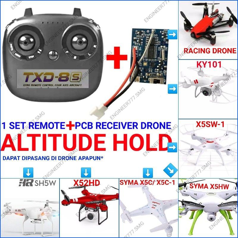 Remote + mesin PCB drone universal  TXD 8S  KY101 X52HD SH5W X5C-1 X5SW-1 X5U HJ14W E88 E99 PRO