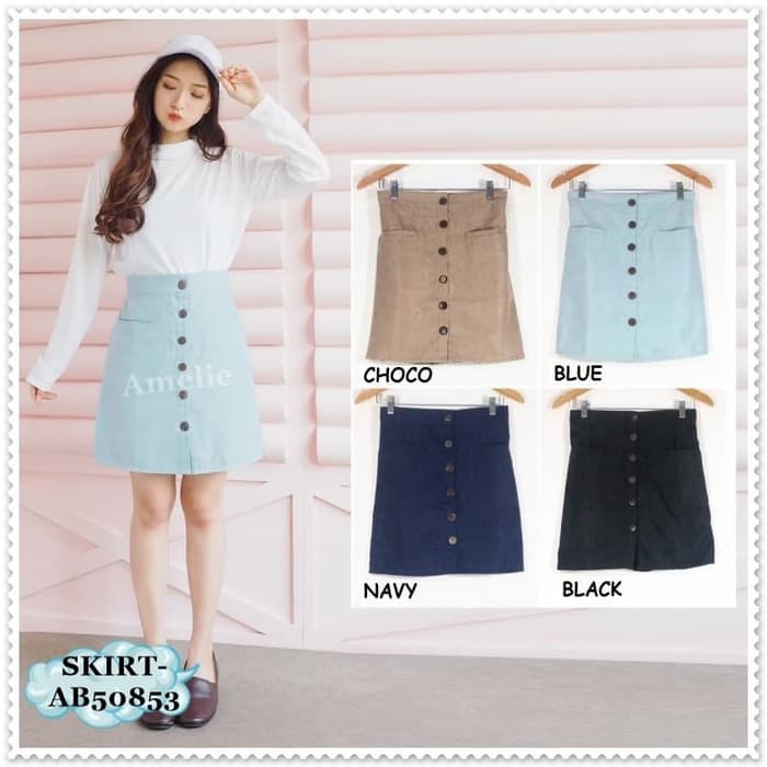 Rok Mini Mini Skirt Wanita Korea Import AB50853 Black Blue Hitam
