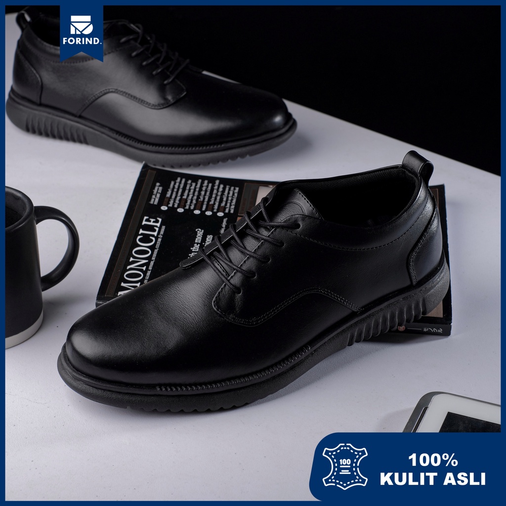 Hatta Black | Sepatu Kulit Asli Vintage Klasik Pria Derby Oxford Original Footwear | FORIND x Kenzios