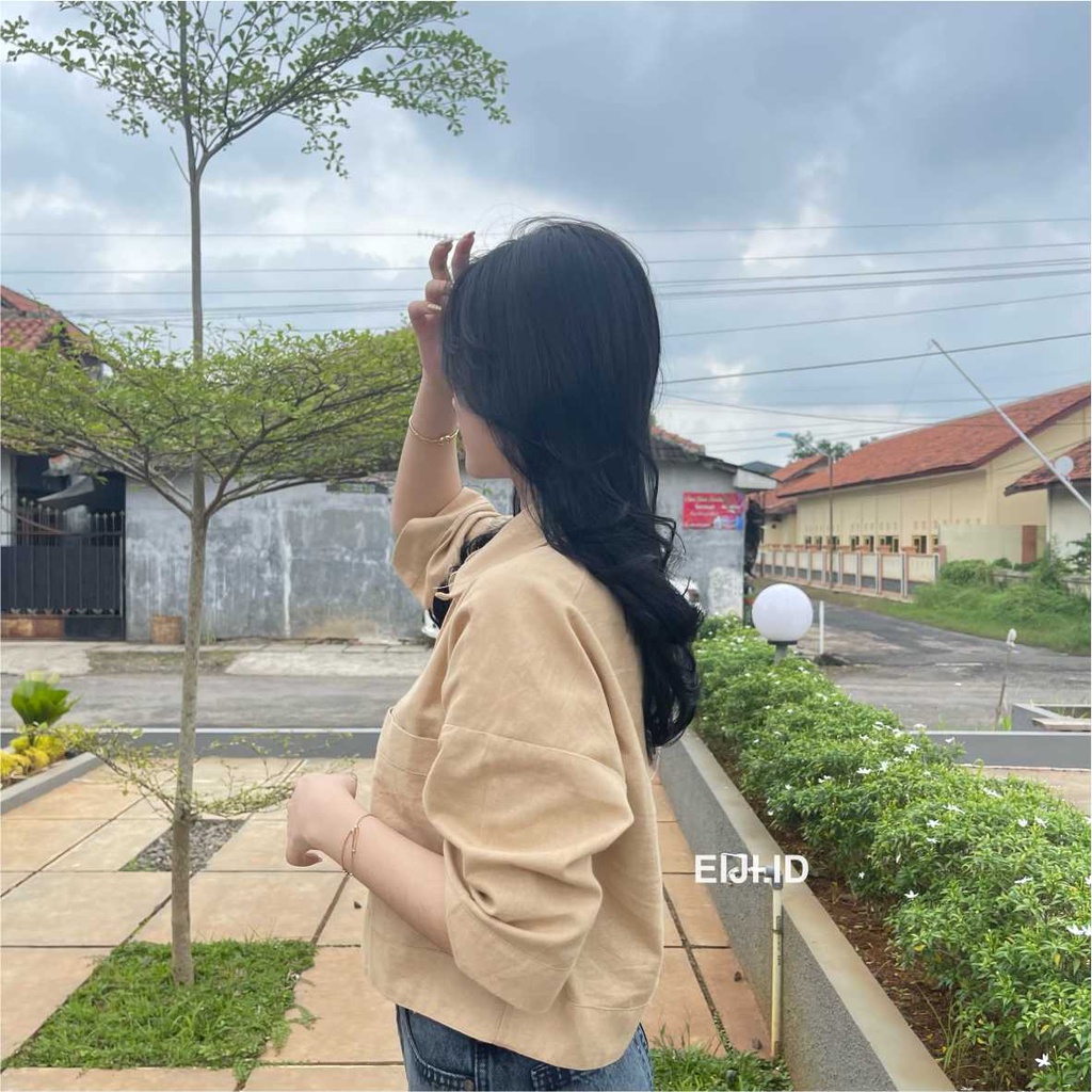 Kemeja Crop Linen Oversize Kemeja Shirt Linen Outer Crop