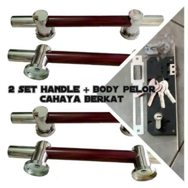 handle pintu stainless maroon 33cm 2set+kunci