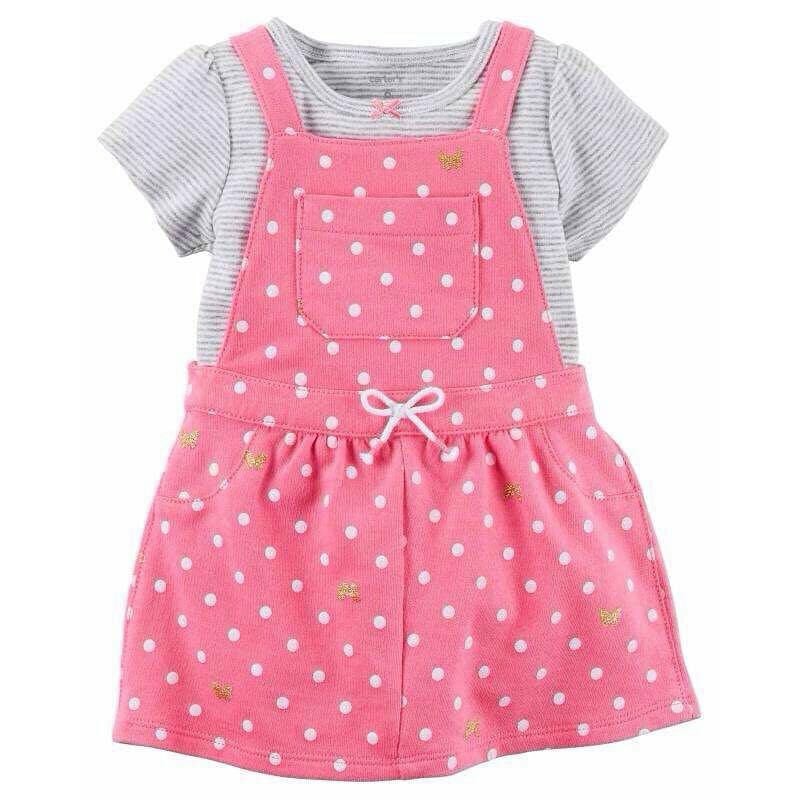 Carters 2in1 Romper Skirt Polka Pink Setelan Overall Tee Carters Baby import