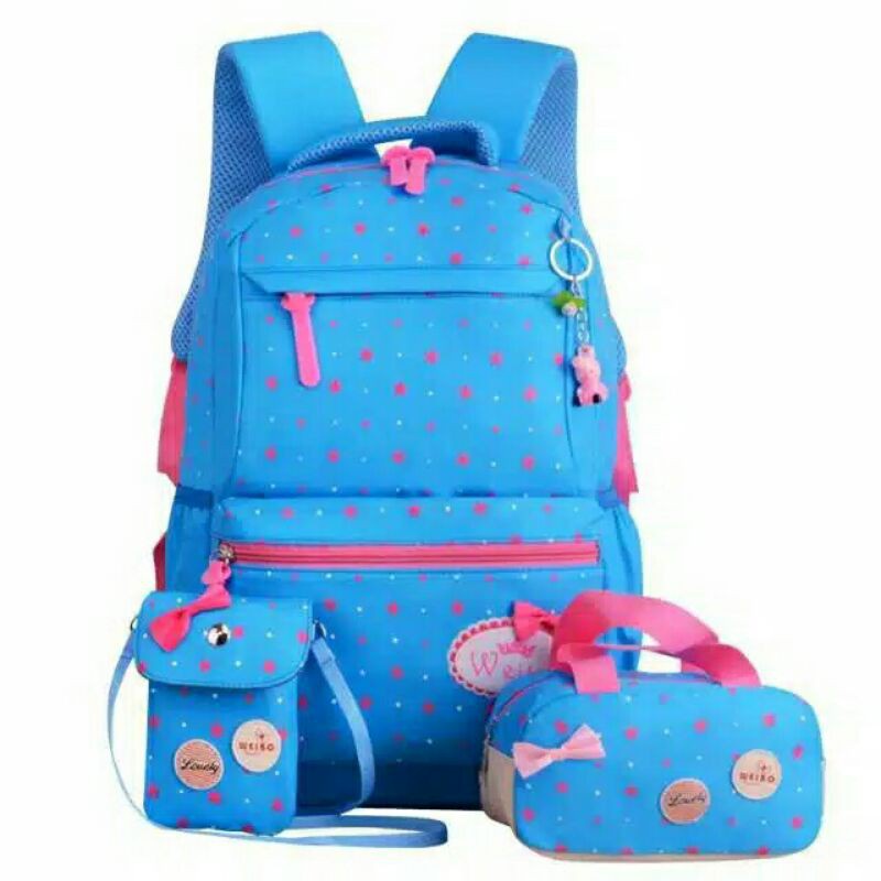 Ransel Anak untuk SEKOLAH 3in1 satu set tempat Pencil Backpack Bintang Tabur BISA COD