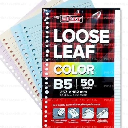 

Kertas Binder Big Boss Loose Leaf Color / Rainbow B5 50 Lembar Warna Mix Kertas Bergaris