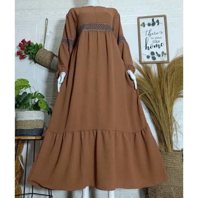 Gamis midi Ruby crinkel airflow terbaru /cringkel renda busui lengan balon