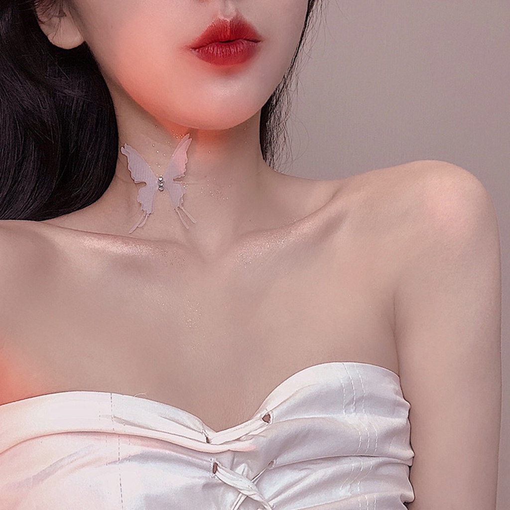 Hu Hu Hu Hu Hu Alat Bantu Pasang Kacamata♡ Kalung Choker Bentuk Kupu-Kupu Bahan Alloy Untuk Wanita