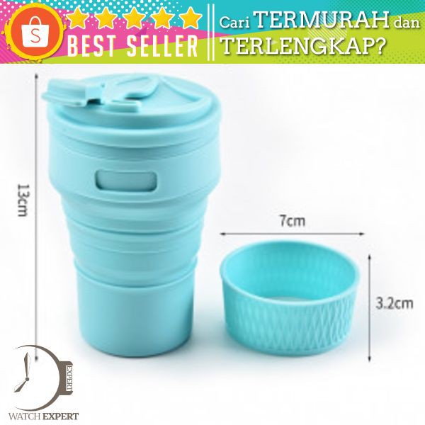 ACEBON Gelas Cangkir Lipat Silikon Foldable Travel Mug 350ml - GY520 - Blue