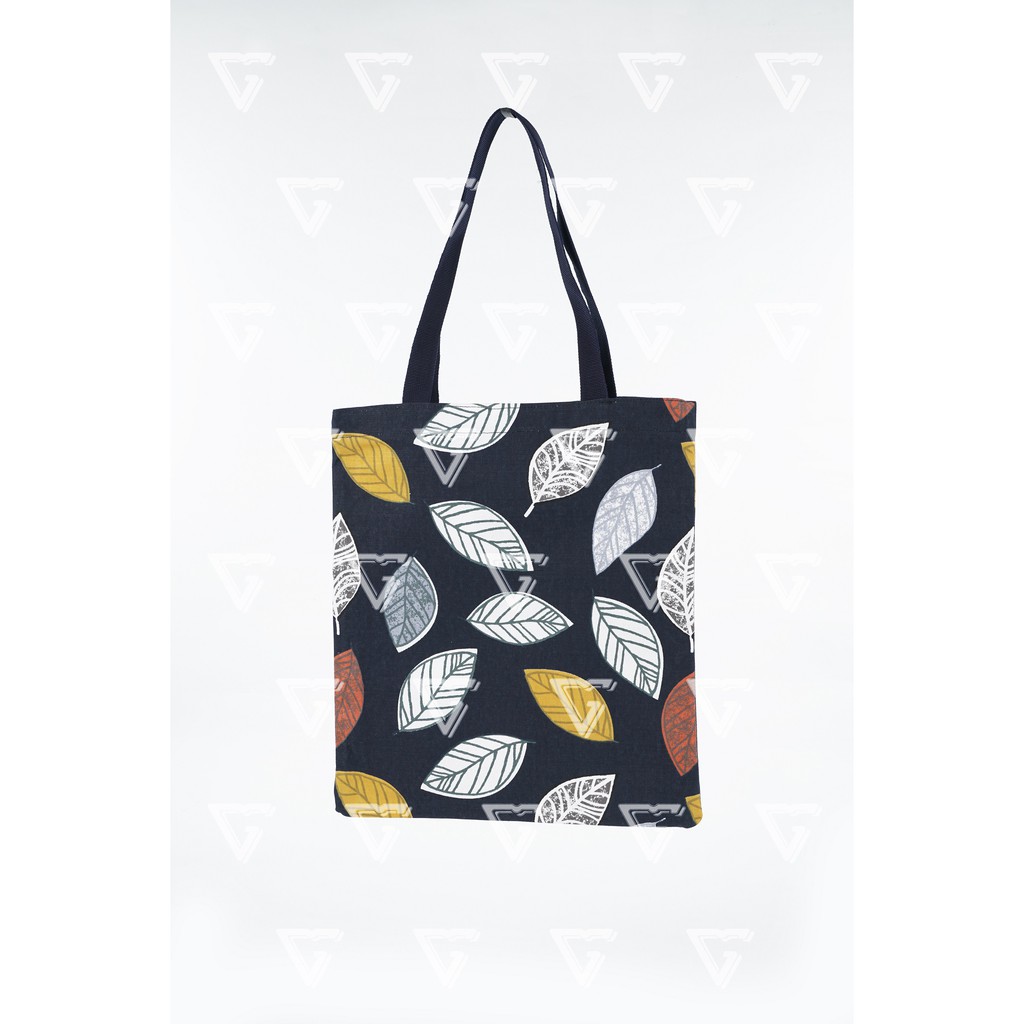 Totebag wanita / tote bag wanita kekinian 2021 kanvas motif Daun Nangka Navy