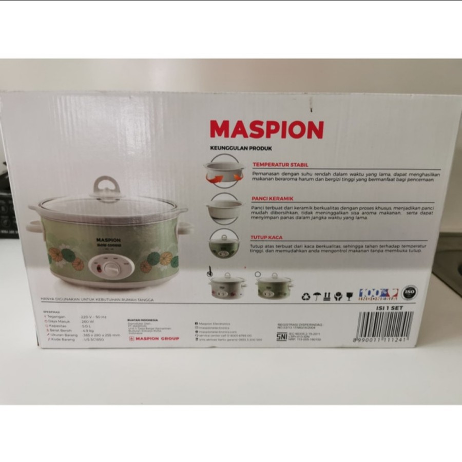 MASPION Slow Cooker 5 Liter / Alat Masak Lambat MSC 1850 - Garansi Resmi 1 Tahun