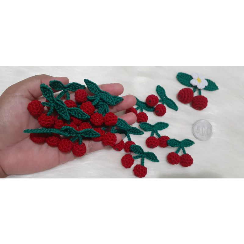 Aplikasi cherry rajut mini 2D dan 3D/Aplikasi rajut ceri/Cherry rajut