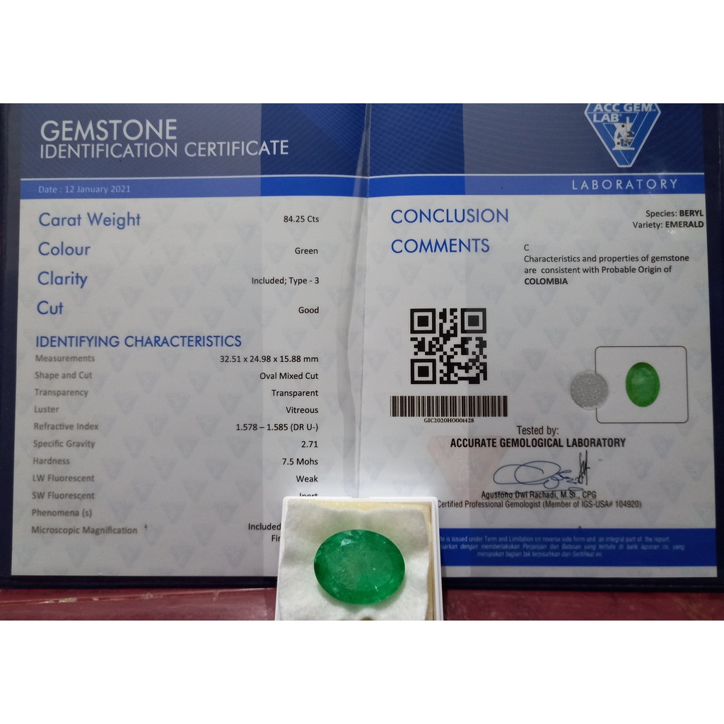 batu zamrud colombia asli & sertifikat memo lab