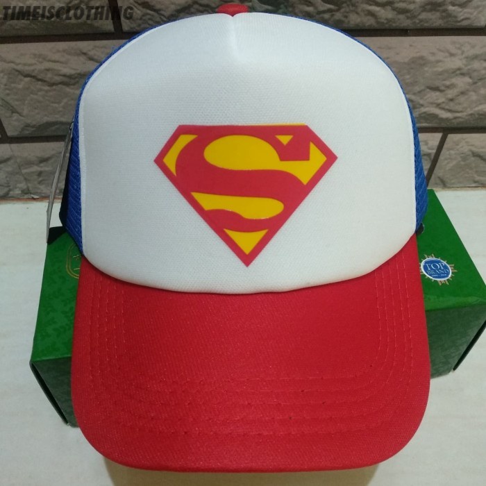 Topi Superman Logo - Trucker Hat - biru merah putih - Polyflex murah TIC