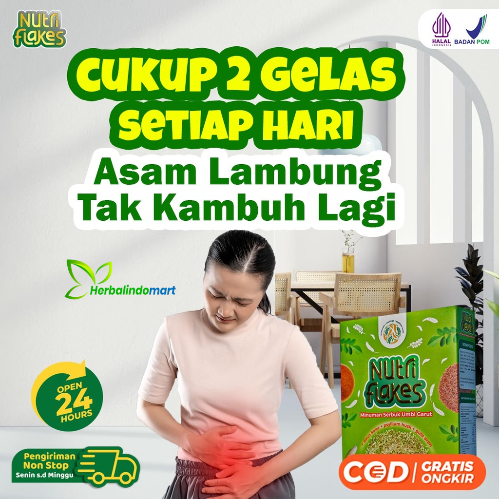 Nutriflakes - Original Minuman Umbi Garut Ekstrak Daun Kelor Bantu Atasi Asam Lambung Maag Kronis Mual Muntah Kontrol Kolestrol Kolesterol Suplemen Makanan Diet Tingkatkan Antibody Lancarkan Pencernaan Isi 280gr