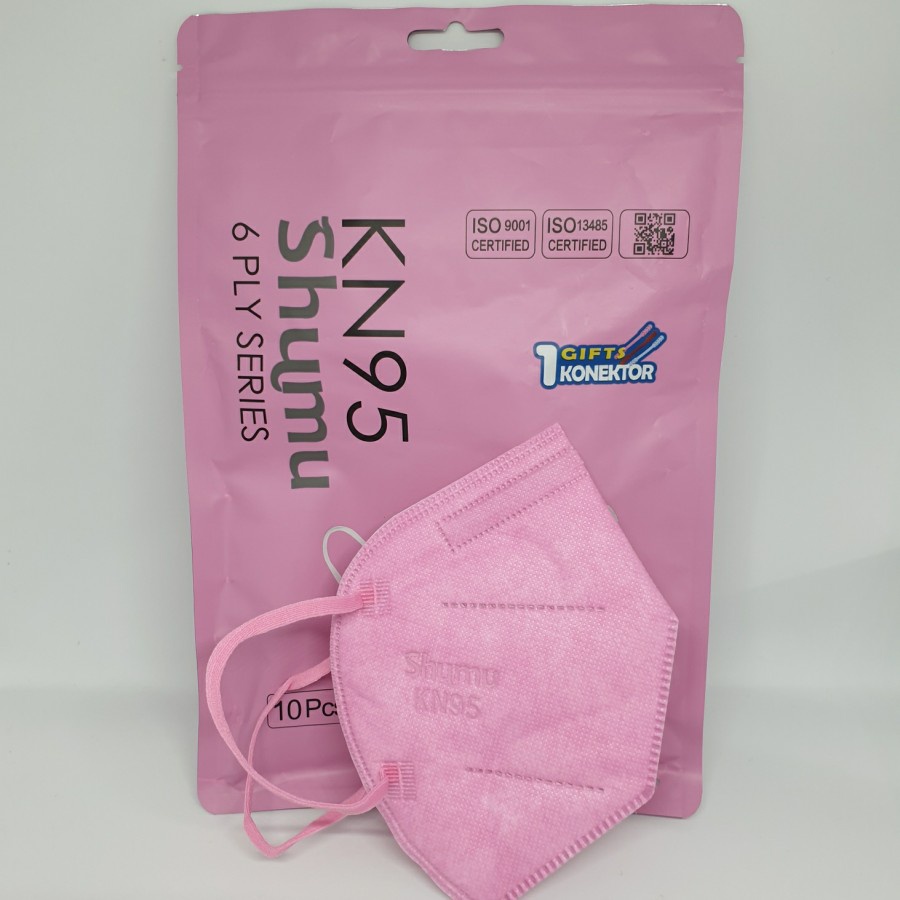 Masker KN95 PINK SHUMU 6 Ply - FREE CONECTOR - 10 Pcs Tali Senada