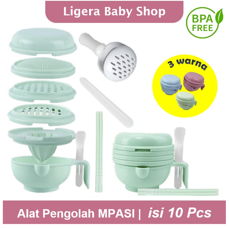 LIGERA 10 Pcs Baby Food Maker Alat Pengolah Penghalus Pembuat MPASI Masher Grinding Bowl Saringan