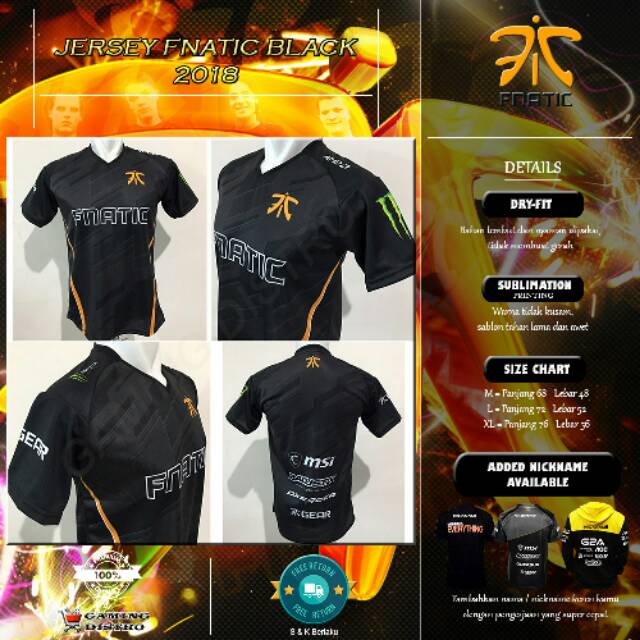 Jersey Fnatic Black 2018 - Kaos Game Fnatic Dota2 CSGO