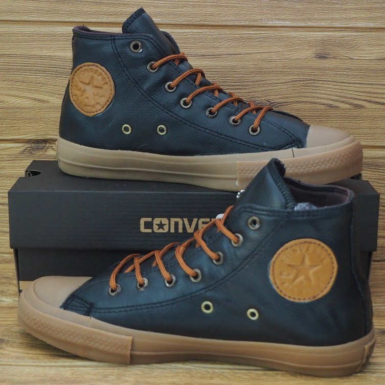 SEPATU CONVERSE ALL STAR KULIT HIGH TINGGI SINTETIS LEATHER COKLAT HITAM