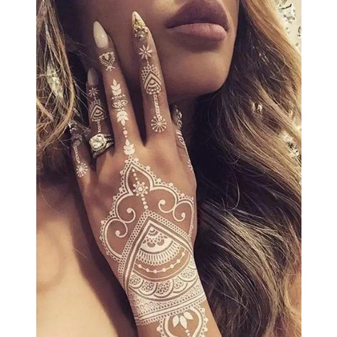 OVERFLOWS.ID  HENNA PUTIH MARUN / WHITE MAROON INSTAN / HENA STICKER TATTO TANGAN PENGANTIN 1 PCS 1 STIKER TATO TANGAN