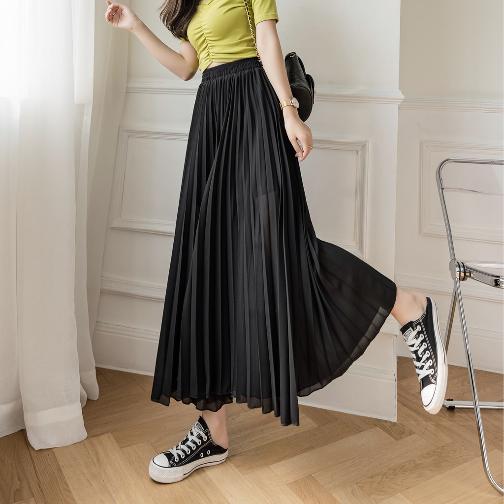 【Blossom】korean  Plain Pleated Wide Leg Pants 7258