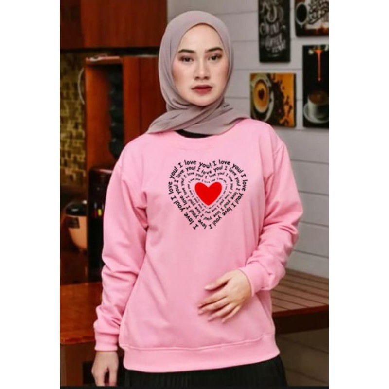 Kaos Lengan Panjang LOVE TULISAN/ Kaos Sweatshirt / Atasan Wanita / Atasan Wanita Lengan Panjang