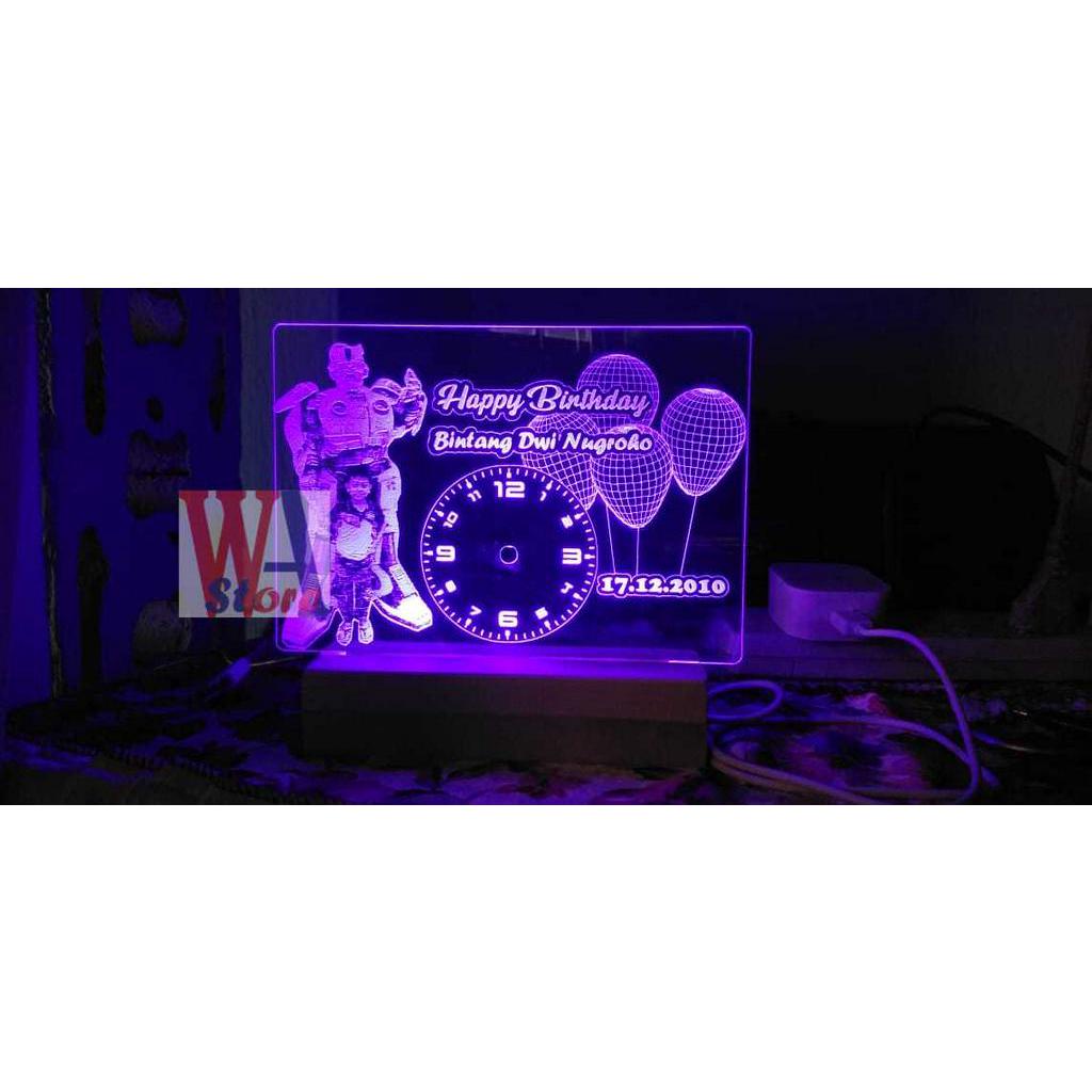 LAMPU TIDUR JAM HIAS / KADO ULANG TAHUN AKRILIK WISUDA ANNIVERSARY LAMPU TIDUR LED CUSTOM DENGAN JAM