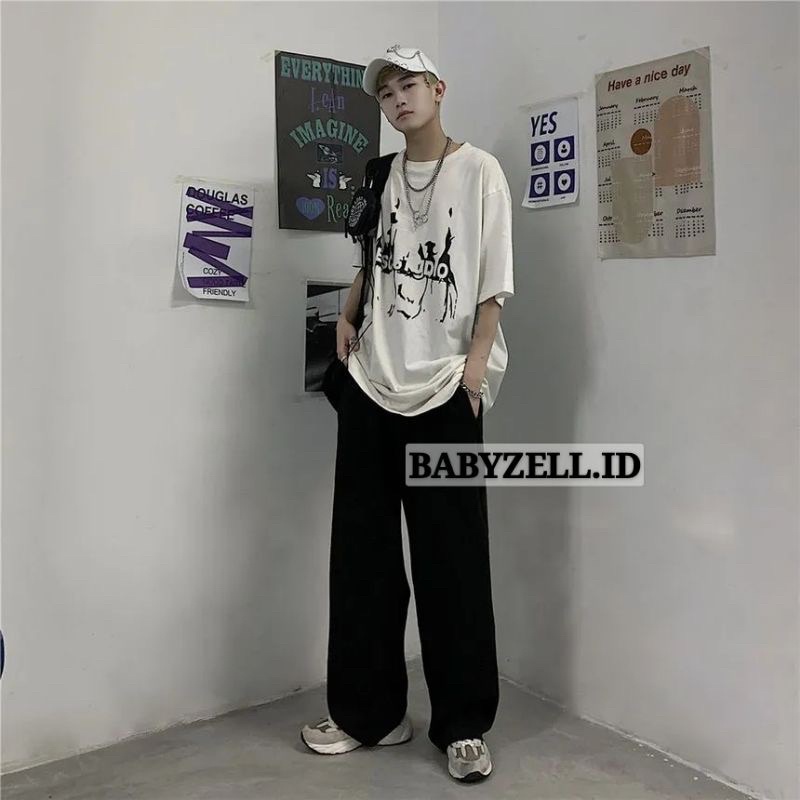 KOREAN DRAWSTING WIDE LEG OVERSIZE KULOT PRIA UTUH BIGSIZE OVERSIZE ALLSIZE S M L XL - 5XL-1