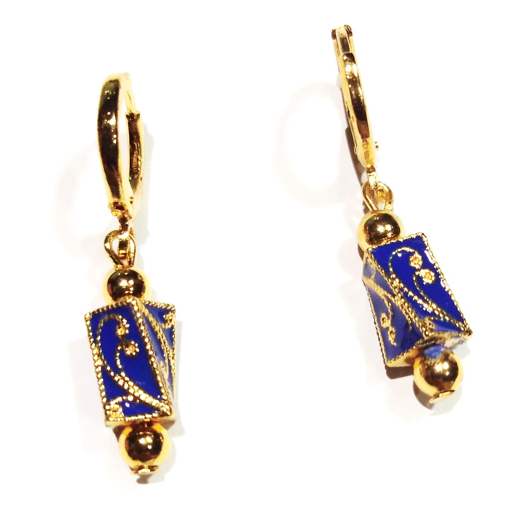 Anting Klip | Anting Wanita Korea Xuping Kotak Panjang Biru Gold Perhiasan Wanita 109