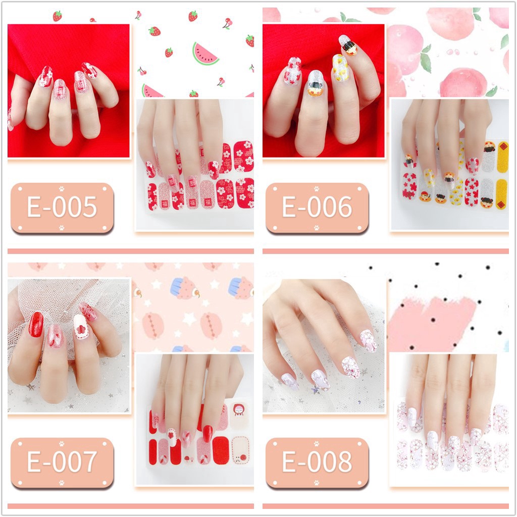 14Pcs / Lembar Stiker Kuku Palsu 3D untuk Nail Art / Manicure