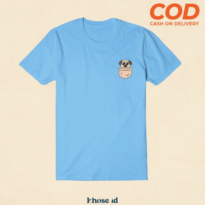 KHOSE KAOS UNISEX KARAKTER PUG POCKET KODE P-06 / KAOS CUTE DOG / KAOS SABLON DIGITAL