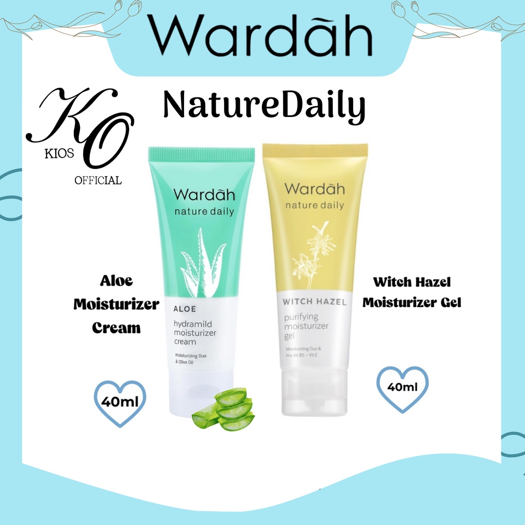 Wardah Nature Daily Aloe Hydramild Moisturizer Cream 40ml &amp; Witch Hazel Purifying Moisturizer Gel 40ml