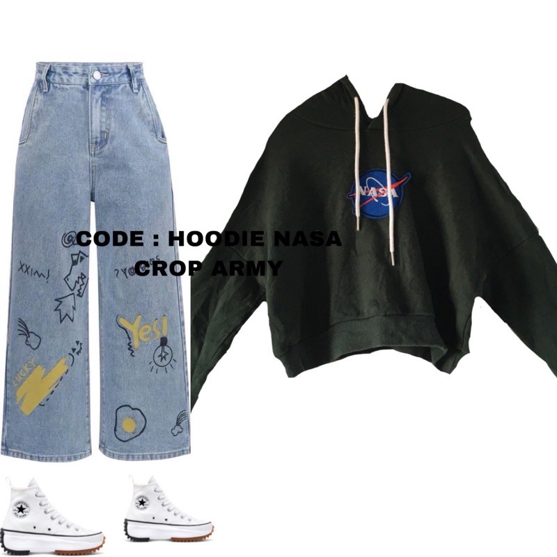 HOODIE NASA CROP ARMY