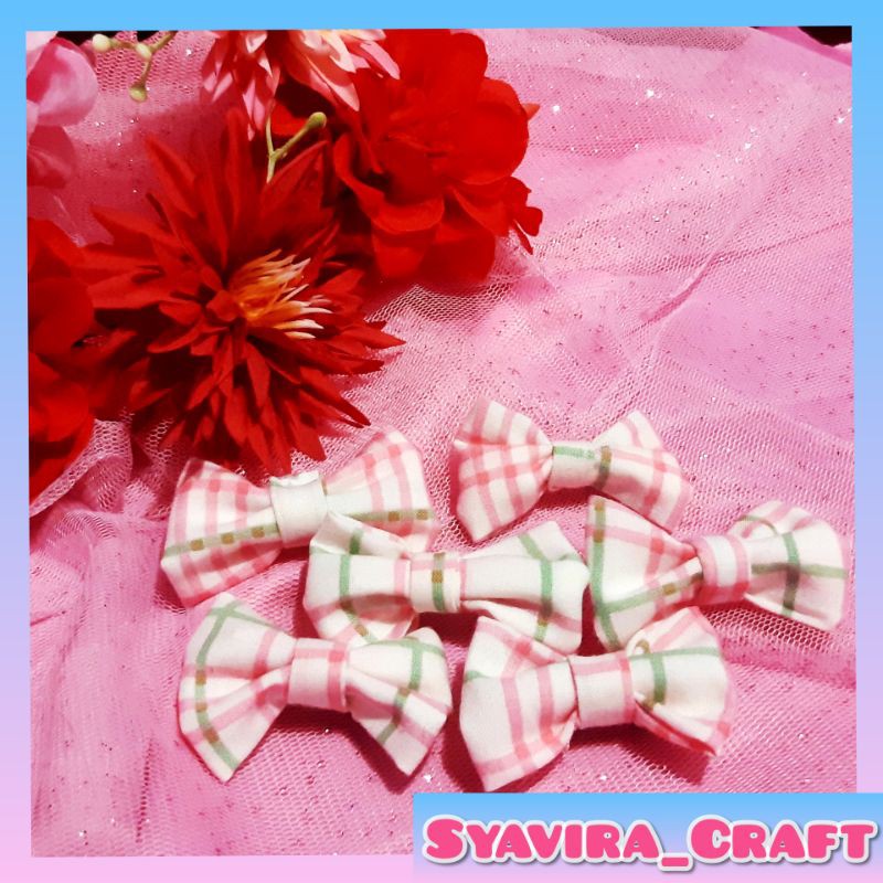 Bros Pita Mini lebar 4 cm Motif Tartan Pink white / Bros Hijab