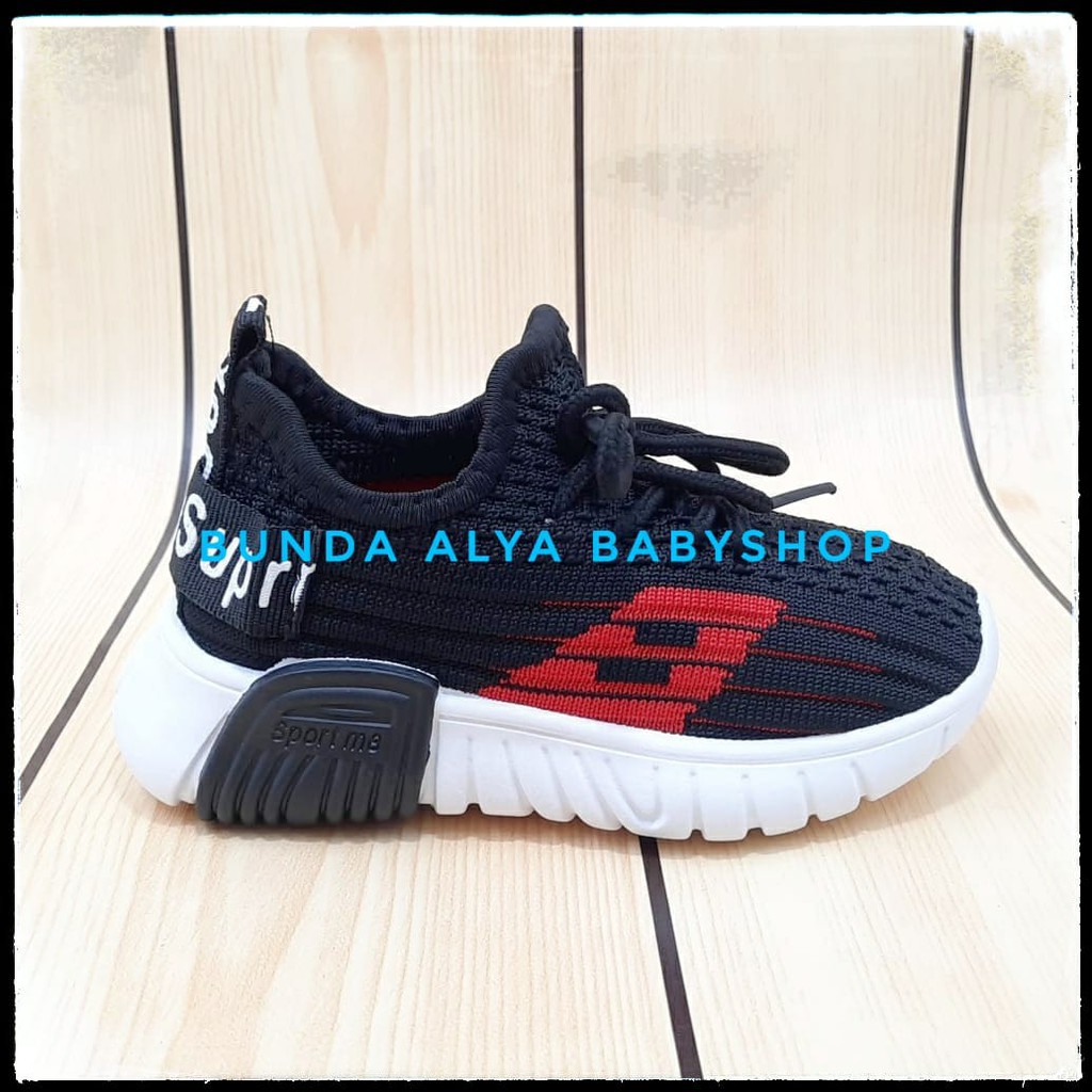 Sepatu Anak Laki Laki IMPORT Premium 1 - 6 Tahun Sneakers HITAM - Sepatu Anak Cowok Sport Size 21 - 32 Alas Karet Anti Licin SALE