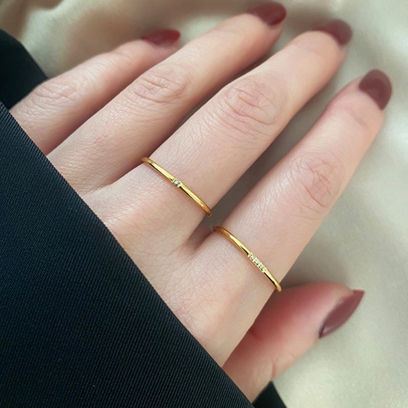 Cincin Titanium Wanita Anti Karat dan anti luntur Premium Berlian Emas 18k Korea Aksesoris Wanita