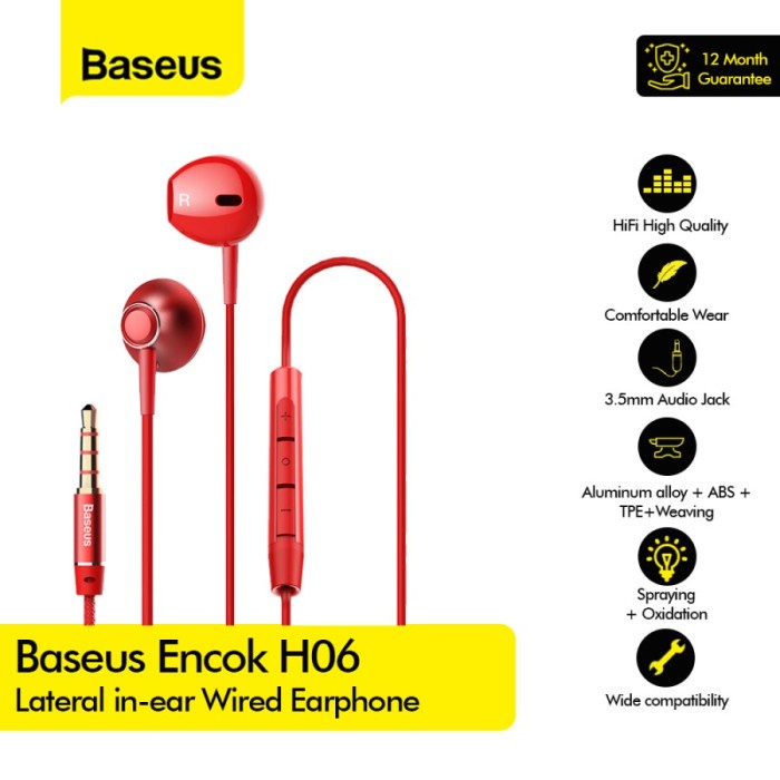 Baseus Encok H06 Wired Earphone - Earphone Baseus in Ear H06