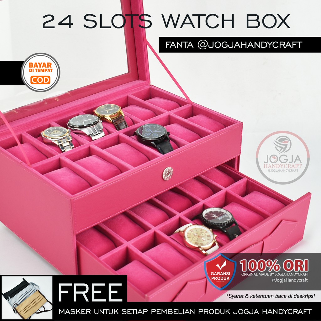 Kotak Tempat Jam Tangan isi 24 Magenta / Display Jam Tangan / Watch Box Organizer