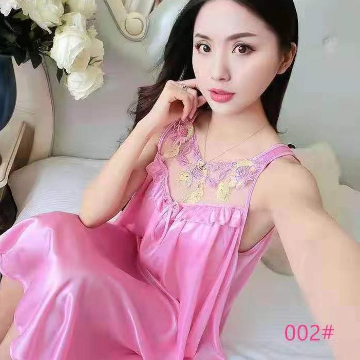 ✺ Daster Baju Tidur Jumbo Big Satin Brukat Ukir Hitam New ★