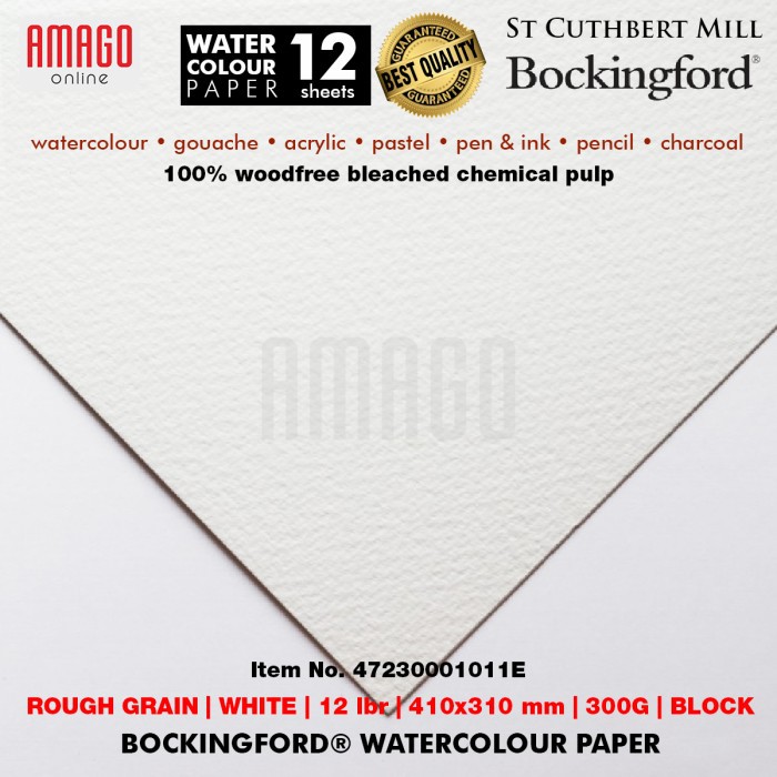 Bockingford Watercolour Paper - Rough Grain - Block - 12 lbr - 410x310mm - 300g