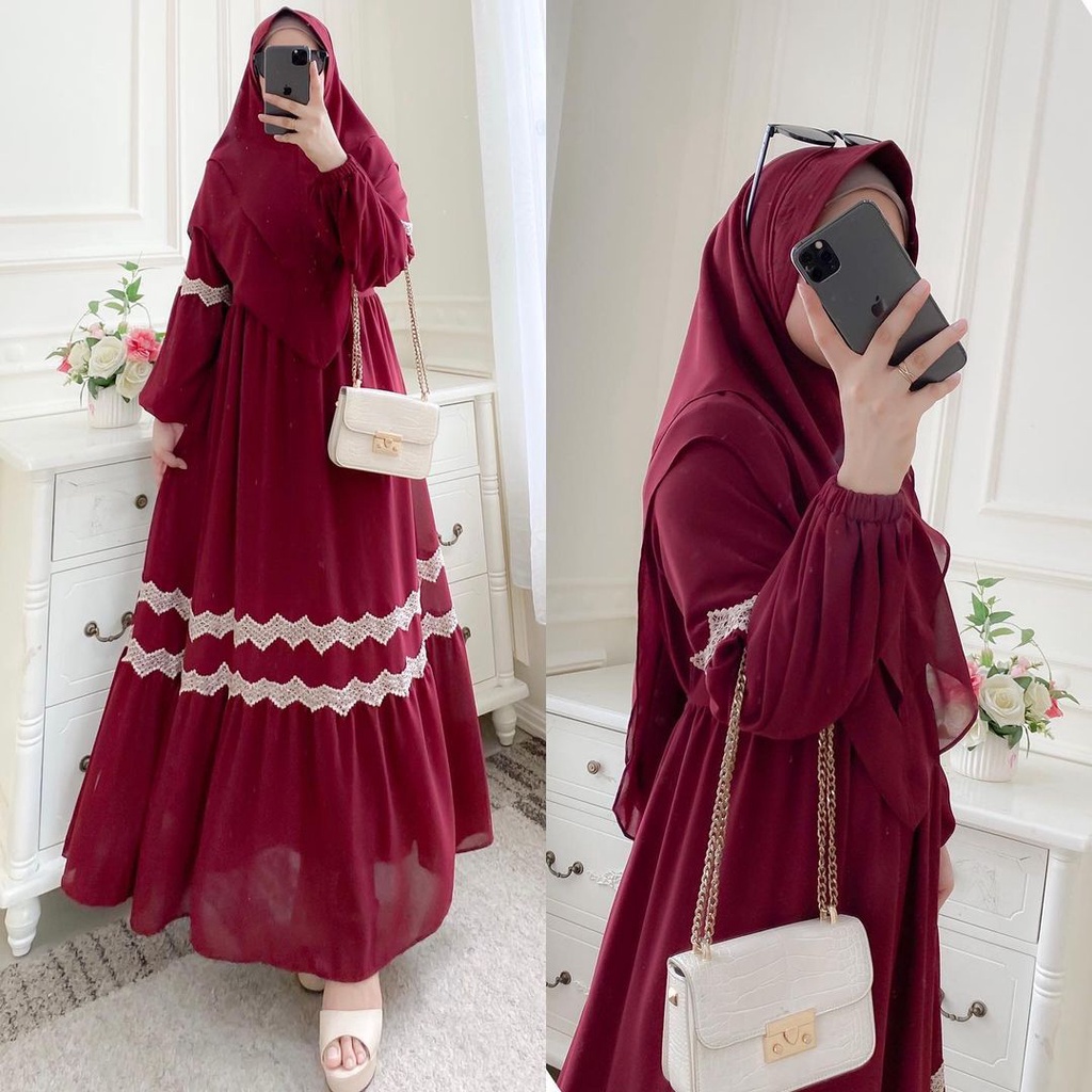 NAffina set syari / ceruti babydoll / khimar 2 layer / renda zig zag / LD110cm PB140cm