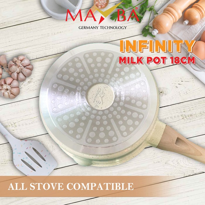 Panci Susu MAYBA Keramik Ceramic Milk Pot Mayba - PANCI SAUCE PAN INFINITY MAYBA GERMAN 18 CM Panci Susu Milkpan Set tutup kaca anti lengket Glowing granite Jerman