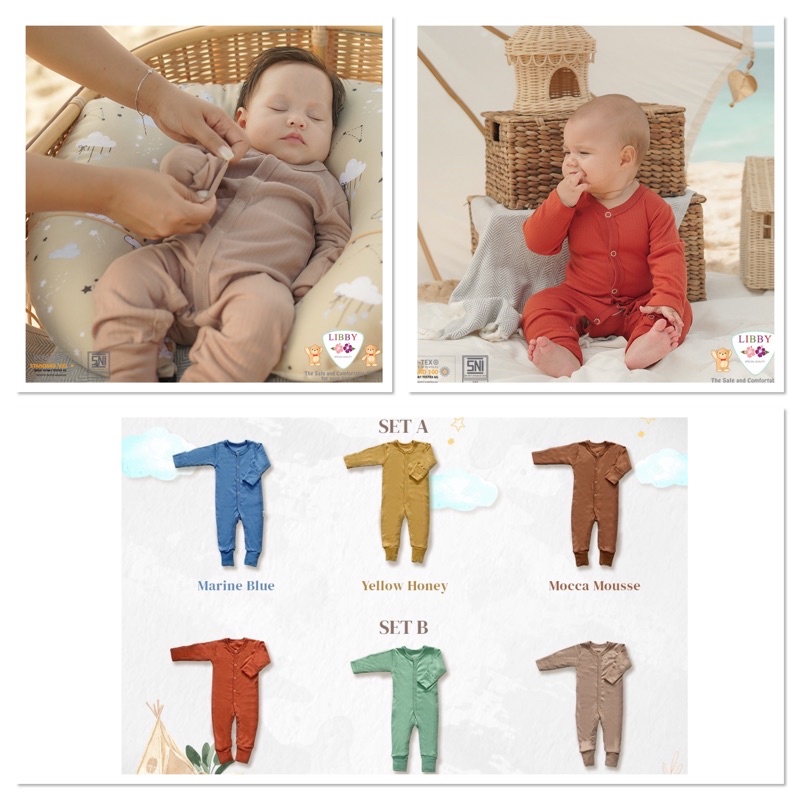 Sleepsuit Kancing Premium Libby Earth Series / Jumper Panjang Baby Buka Dan Tutup Kaki Size 0-3m/3-6m/6-9m