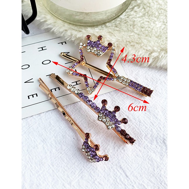 LRC Jepit Rambut Fashion Alloy Diamond Five-pointed Star Crown Hair Clip Set F62165