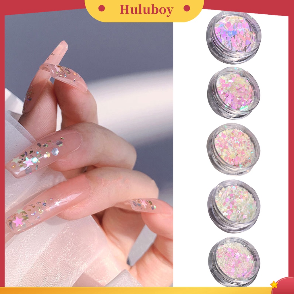 Huluboy Huluboy♡ Ornamen Payet Glitter Bentuk Bintang Hati Untuk Dekorasi Nail Art