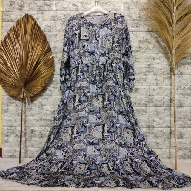 Gamis Rayon Motif Bunga Viral Tali Serut Pinggang/Gamis Rayon Viral/Gamis Premium