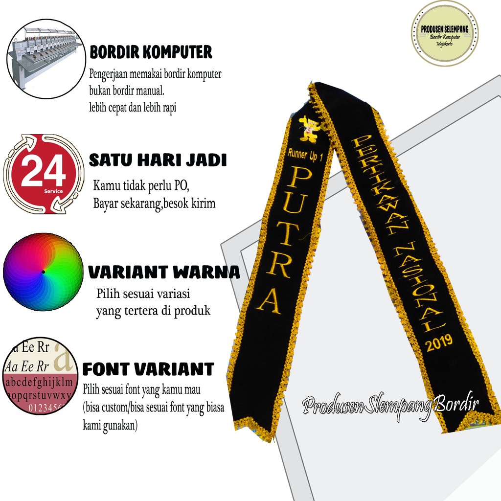 Selempang wisuda leher/selempang wisuda 2 sisi kanan dan kiri
