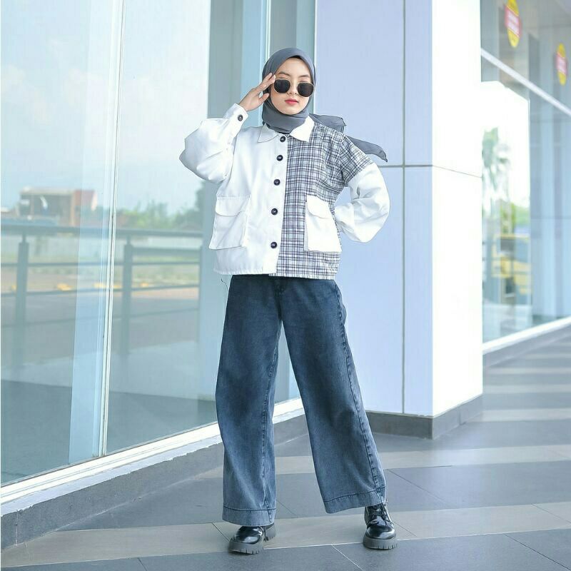 Beli 2 Gratis 1 Mona Oversized Shirt Jacket Two Tone