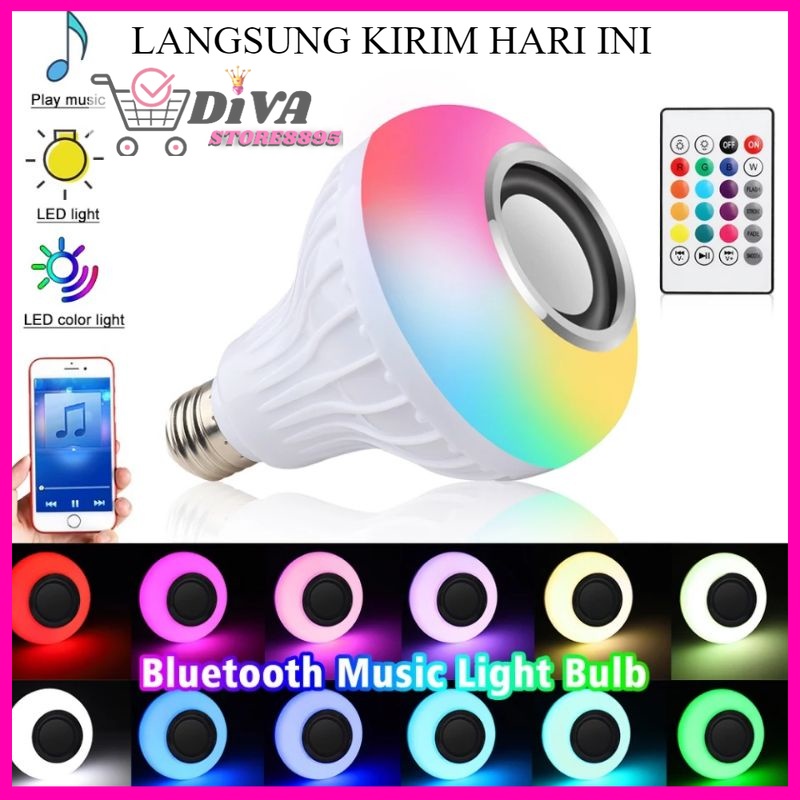 BOHLAM SPEAKER Lampu Bohlam warna warni Speaker Bluetooth wireless LED RGB remote E27 Hias kamar tid