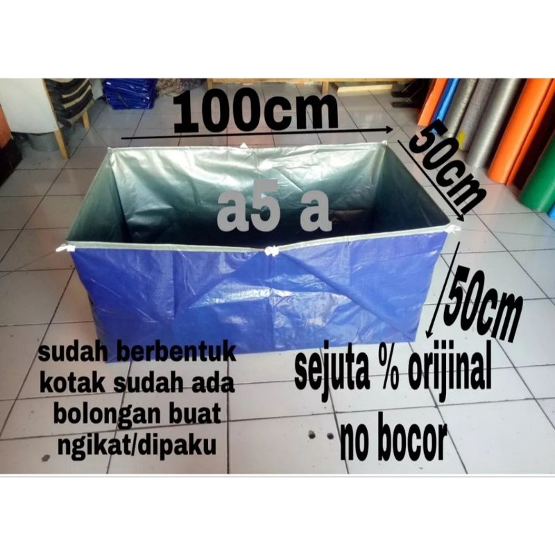 terpal kolam ikan 100x50x50 warna silver a5 tebal