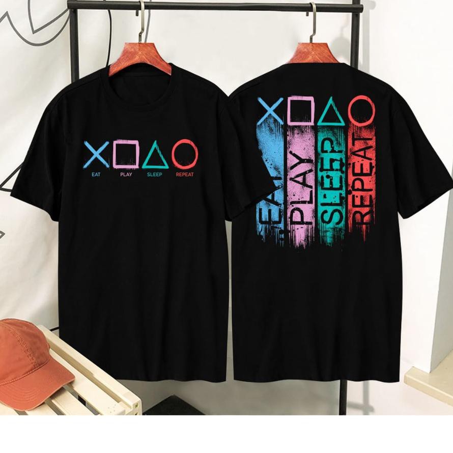 ❅ BAJU/ KAOS/ TSHIRT DISTRO EAT SLEEP REPEAT BLACK ◊